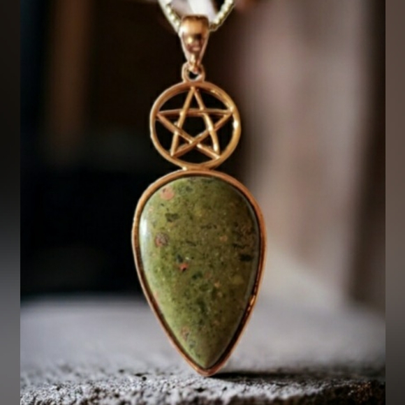 Unakite Pentacle Copper Pendant Necklace - Picture 1 of 7